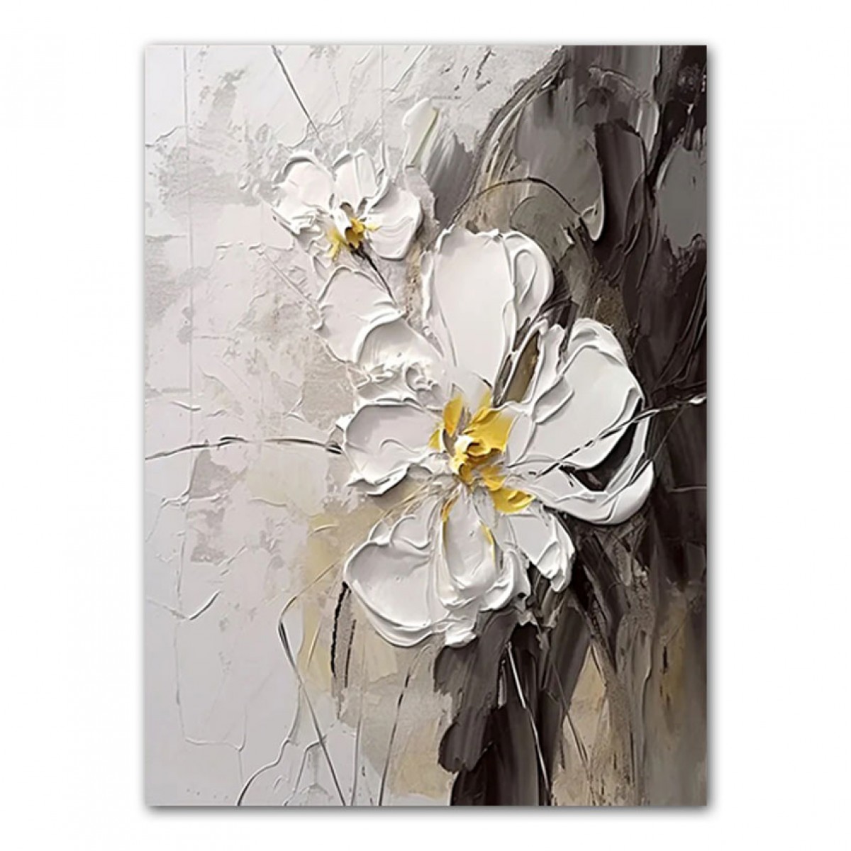 Abstract 2 White Flowers 3d Heavy Textured Partial Oil Painting